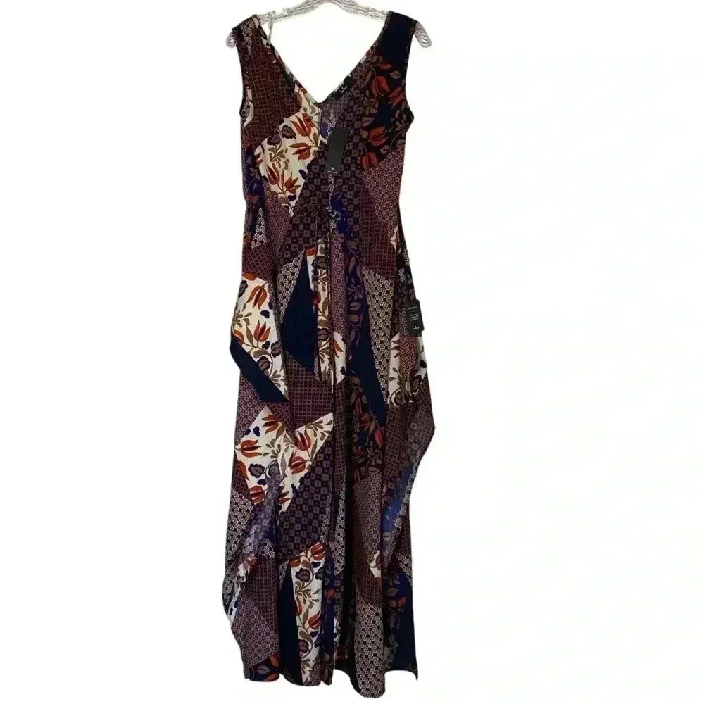 Lulus bon voyage Navy mixed print wide leg loose comfy jumpsuit size XL - Picture 9 of 11